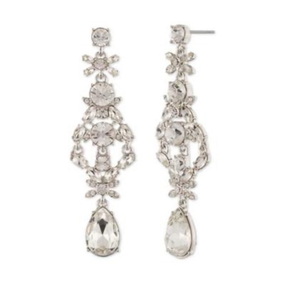 NWT Givenchy Silver Tone Crystal Drama Chandelier Earrings From Macy’s - Picture 2 of 6